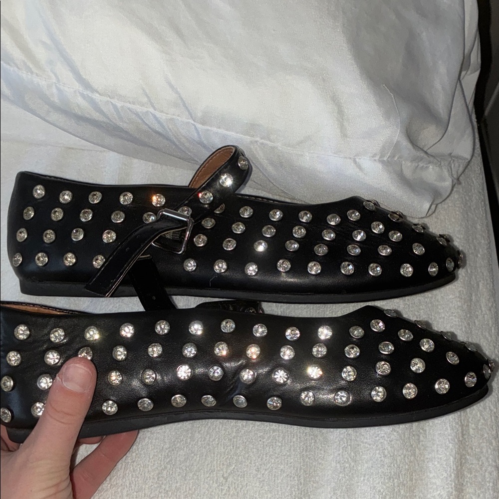 Black Studded Mary Jane Flats - Sleek Women's Shoes